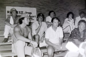 Patrick Duffy and the boys feign interest during the celebrity race briefing. Why no celebrity race in Austin, come to think of it?